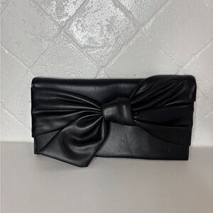 INC International Concepts Black Clutch with Bow Accent